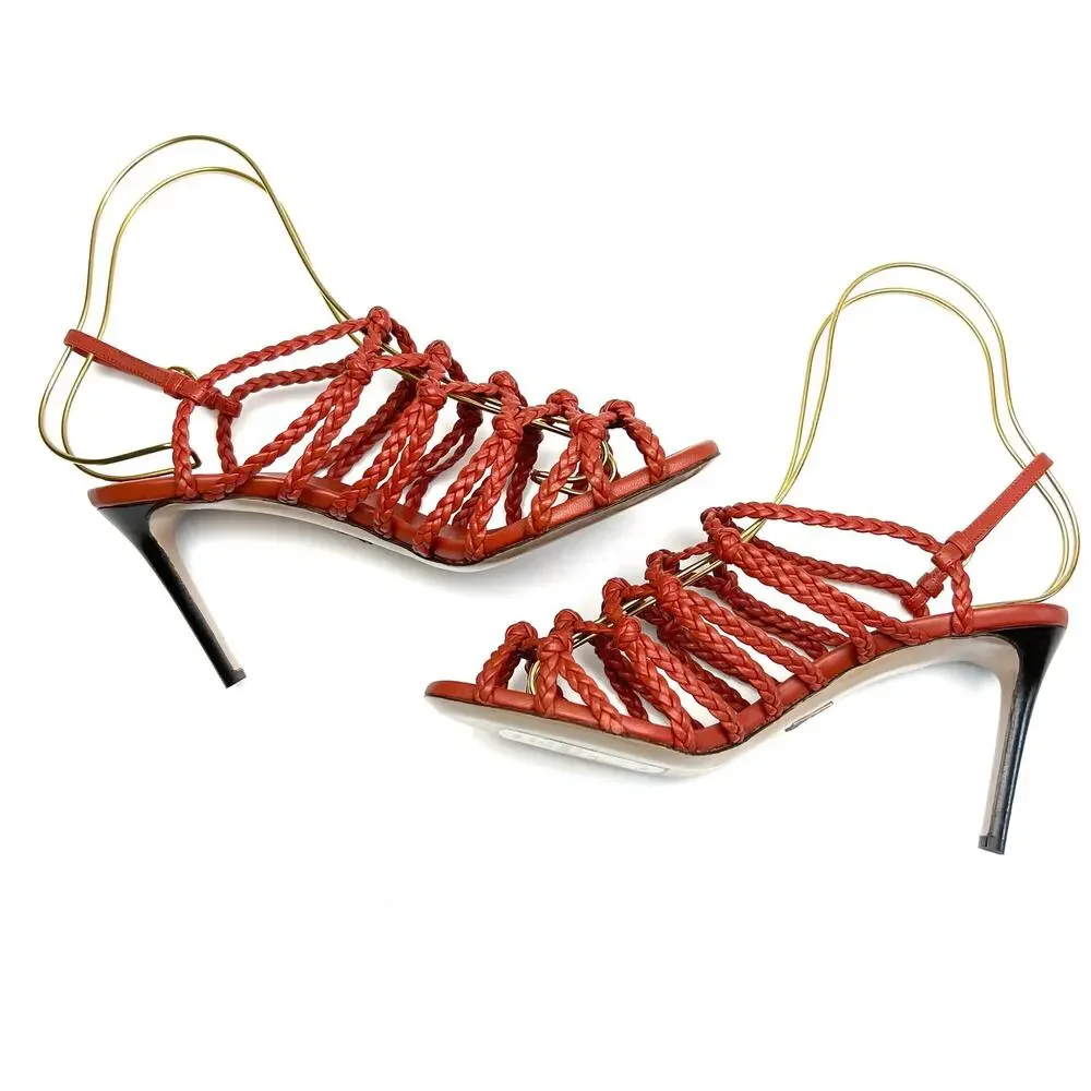 PAUL ANDREW Who's That Braided Sandals EU 38 US 8 Women's Red High Heels NWT